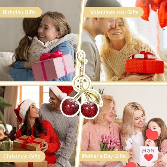 Glitter Cherry Bag Charm with Key Ring and Clip – Sparkling Resin & Metal Accent - Picture 4 of 4